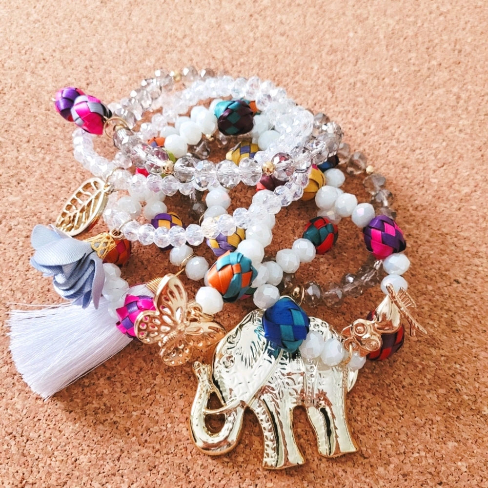 14k gold plated elephant white bracelet